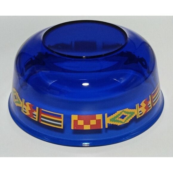 Arcoroc France Cobalt Blue Kente Flag Trim Serving Bowl Vintage Glass 8 3/4 inch - Picture 10 of 10